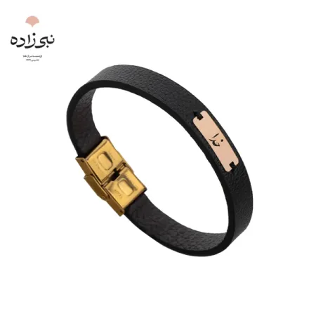 دستبند چرم خدا طلا B053